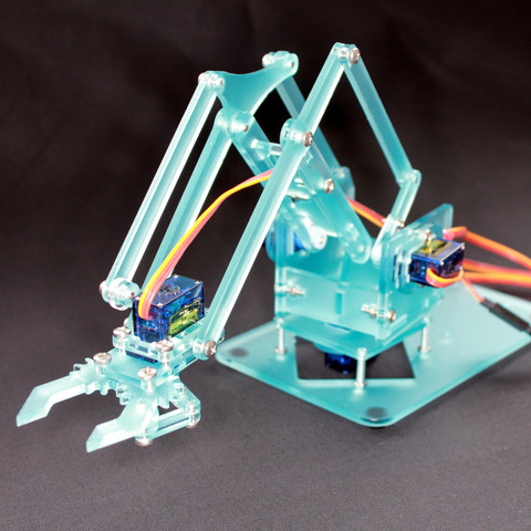 MeArm v0.4 complete Kit - blue/clear Acrylic Glass