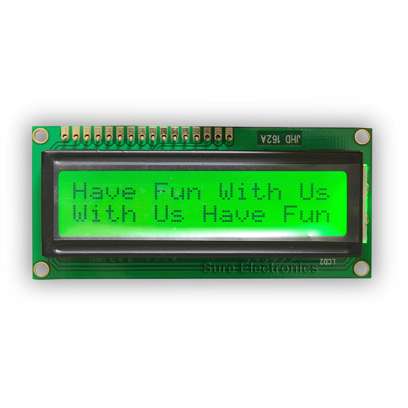 1602 LCD Module black character, green backlight HD44780